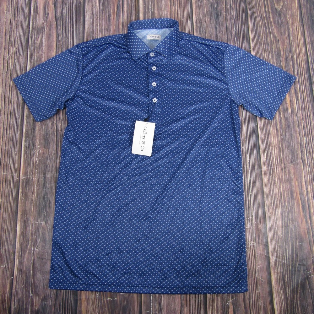 Collars & Co Polo Shirt Mens‎ Medium Blue Dress Collar Stretch Moisture Wicking